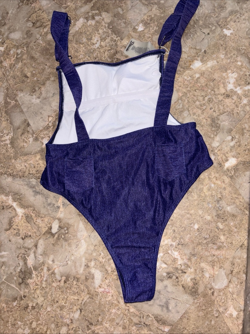 Women's Navy Blue One-Piece Swimsuit with Adjustable Straps - Picture 8 of 11